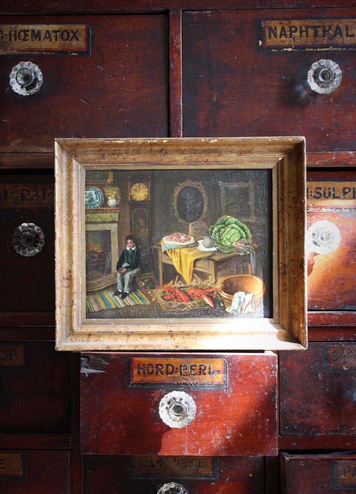 Naive Oil On Board, Boy & His Big Cabbage Folk Art Rutland Gallery London photo furniture