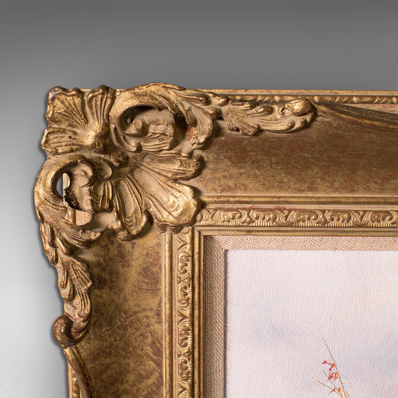 Vintage Oil Painting, English, Gilt Frame, Poppy Field, Landscape, Art, Signed photo Art