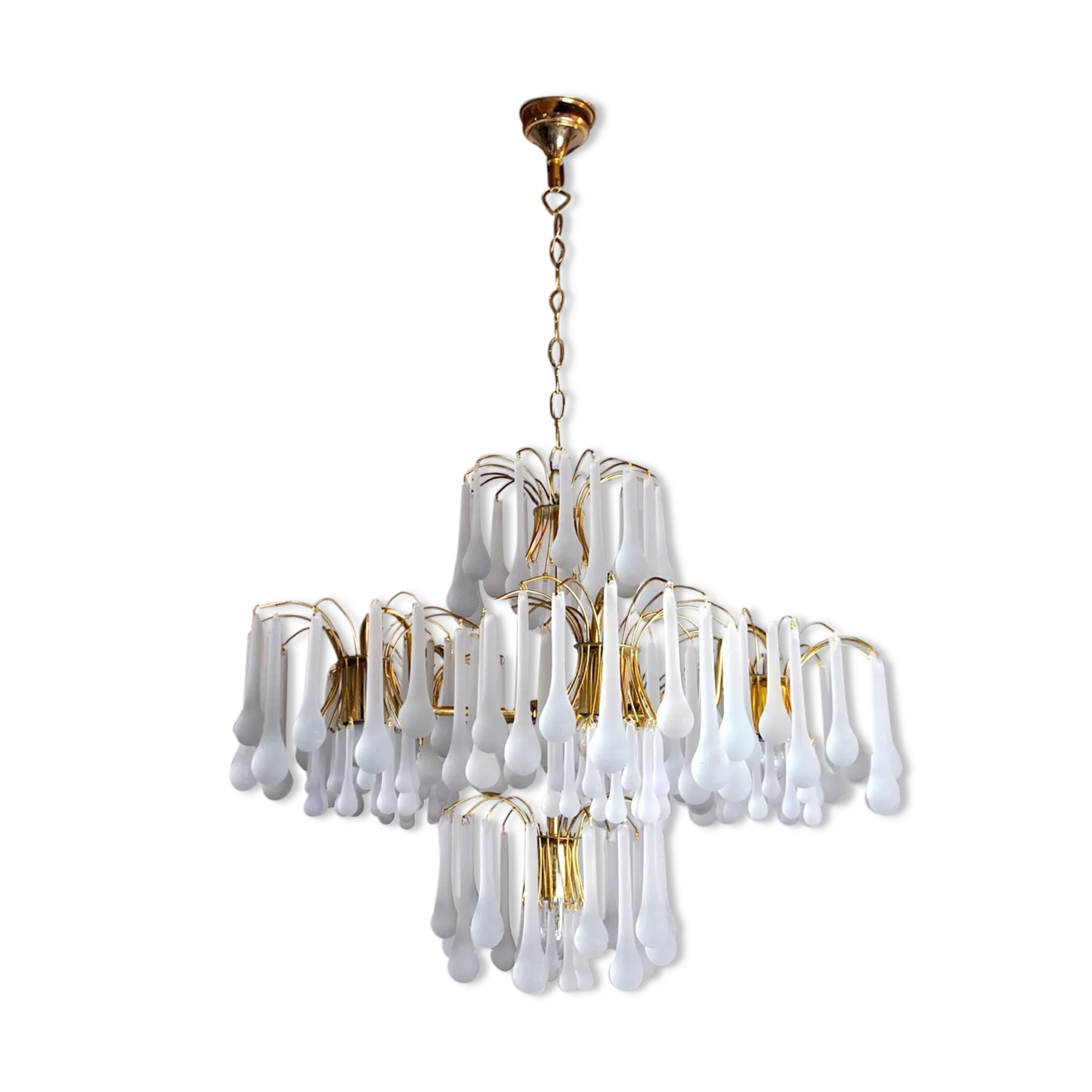 Drop Chandelier By Venini, 5 Arms, Murano Glass, Italy, 1960 photo for sale
