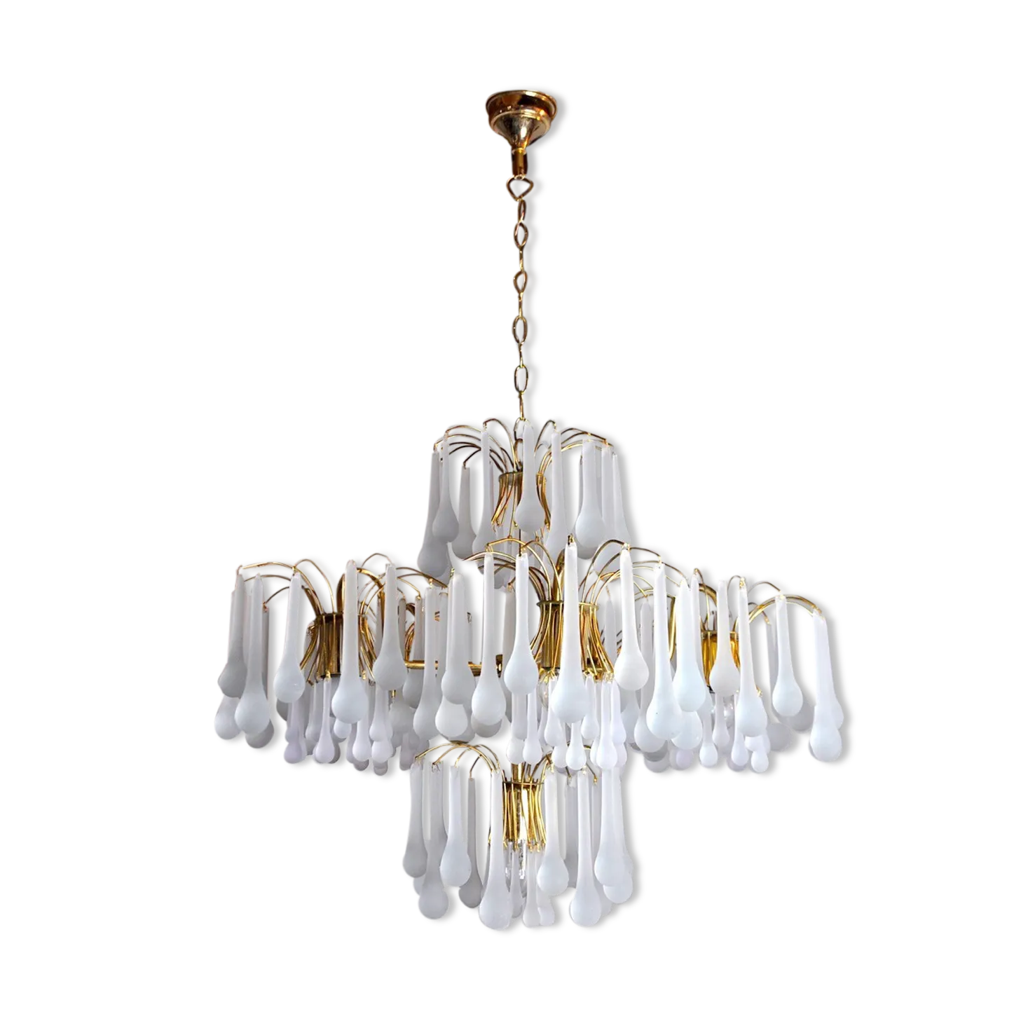 Drop Chandelier By Venini, 5 Arms, Murano Glass, Italy, 1960