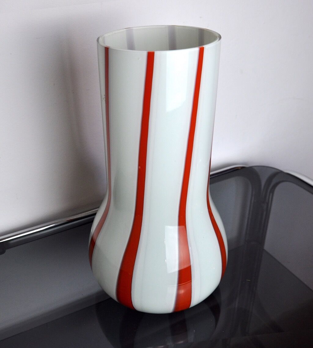 Lollipop Vase, Red And White, Murano Glass, Italy, 1960 photo Home Decor
