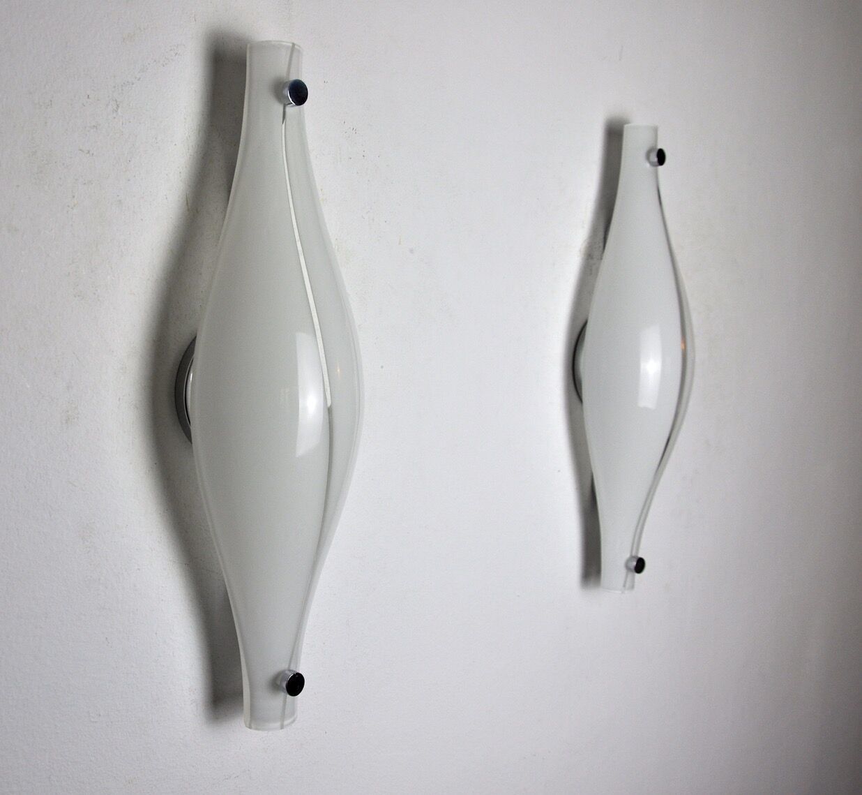 Pair Of Cat's Eye Sconces By Murano Mazzega Blown Glass Italy 1960 photo vintage