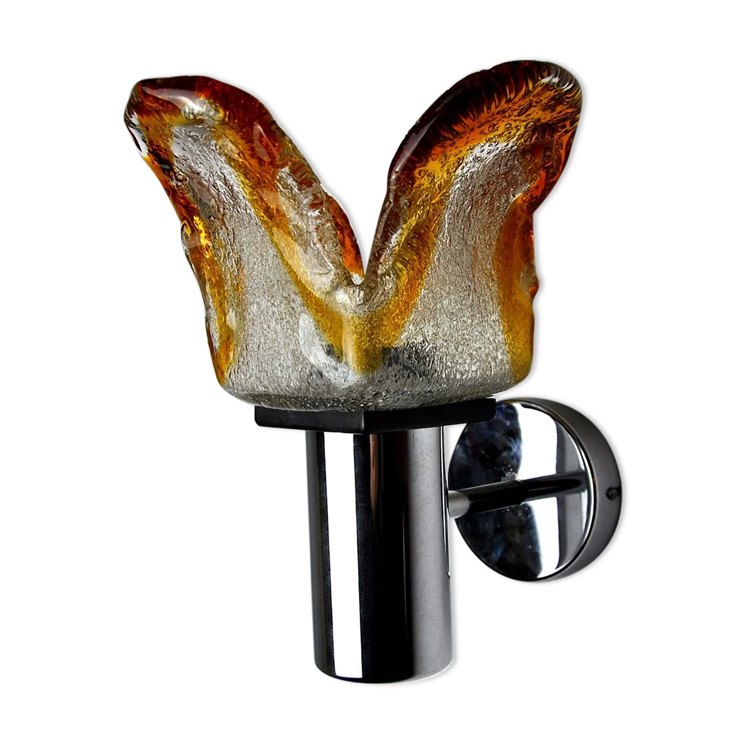 Murano Mazzega Orange Wall Lamp, Frosted Glass, Italy, 1960