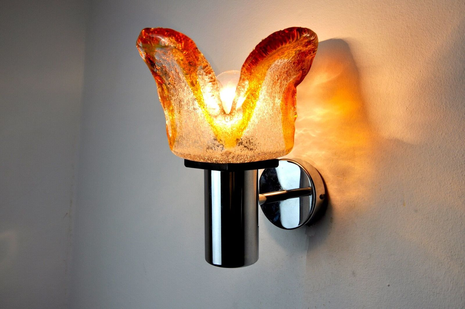 photo furniture Murano Mazzega Orange Wall Lamp, Frosted Glass, Italy, 1960