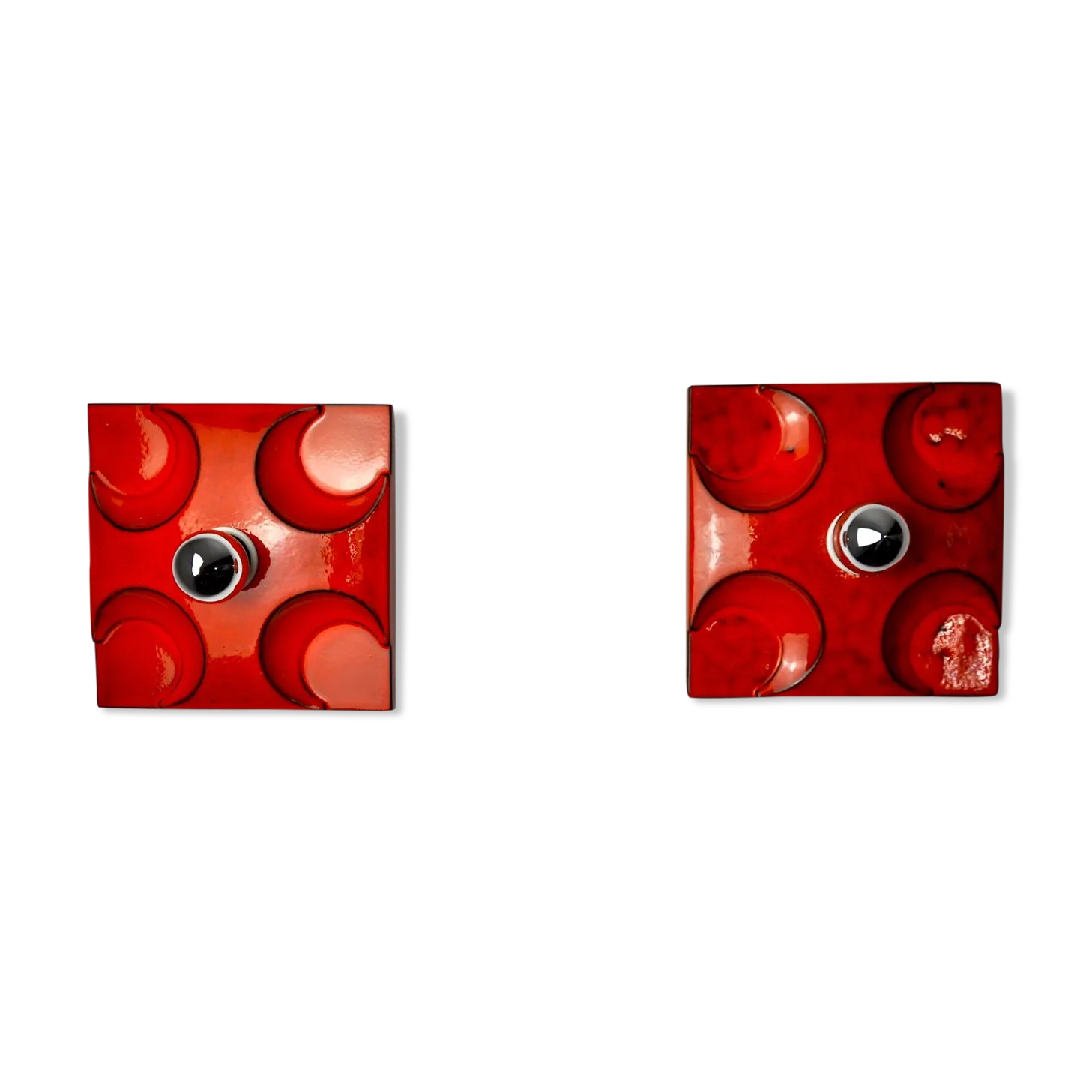 Pair Of Fat Lava Sconces By Hustadt Leuchten Red Ceramic Germany 1960