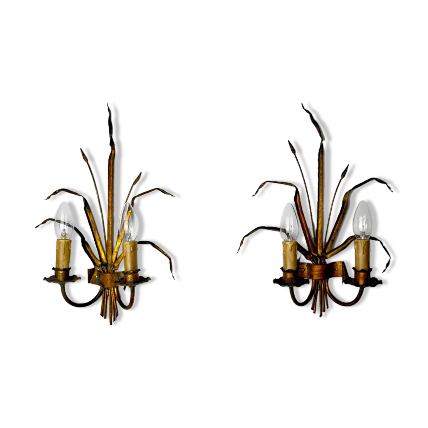 Pair Of Floral Sconces By Ferro Arte Spain 1960