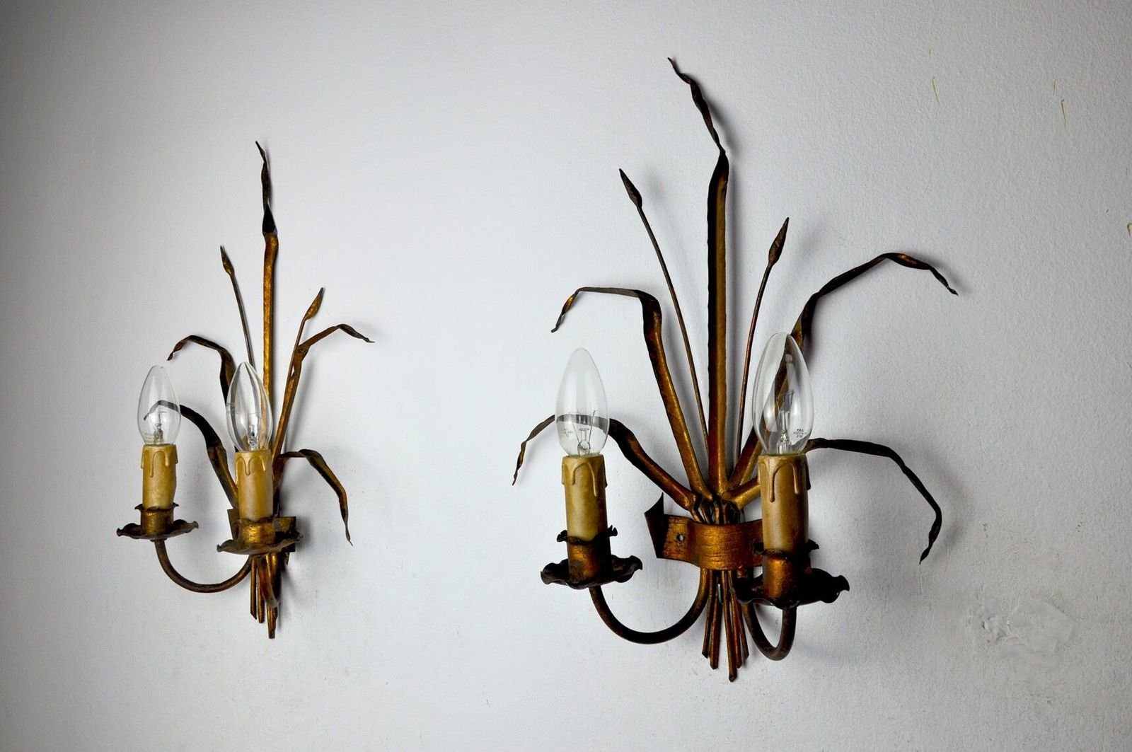 Pair Of Floral Sconces By Ferro Arte Spain 1960 photo for sale