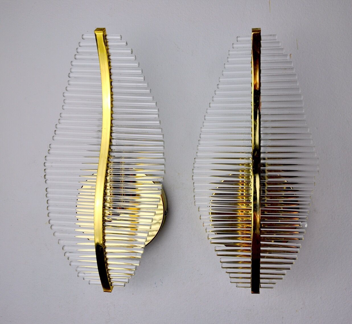 Pair Of Golden Venini Floral Sconces Murano Tubular Glasses Italy 1970 photo for sale