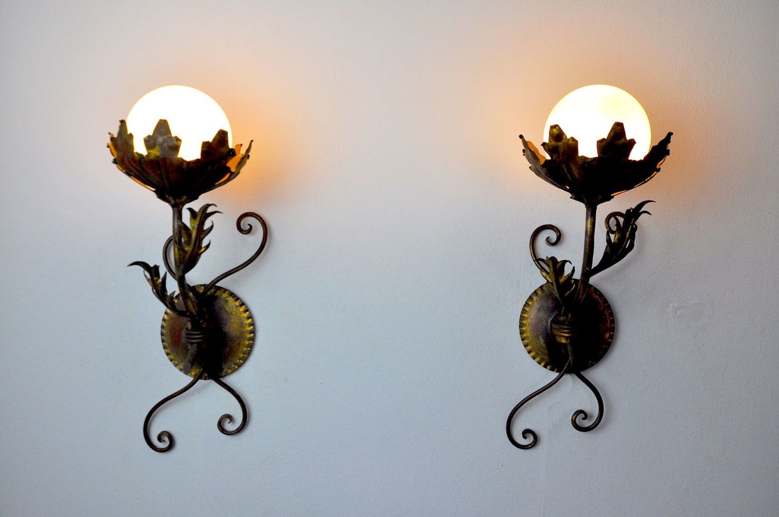 Pair Of Floral Sconces By Ferro Arte, Spain, 1960 photo Lighting