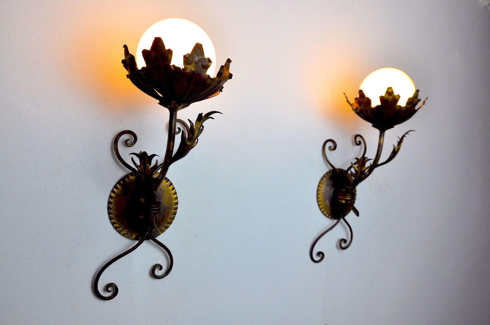 Pair Of Floral Sconces By Ferro Arte, Spain, 1960 photo vinterior