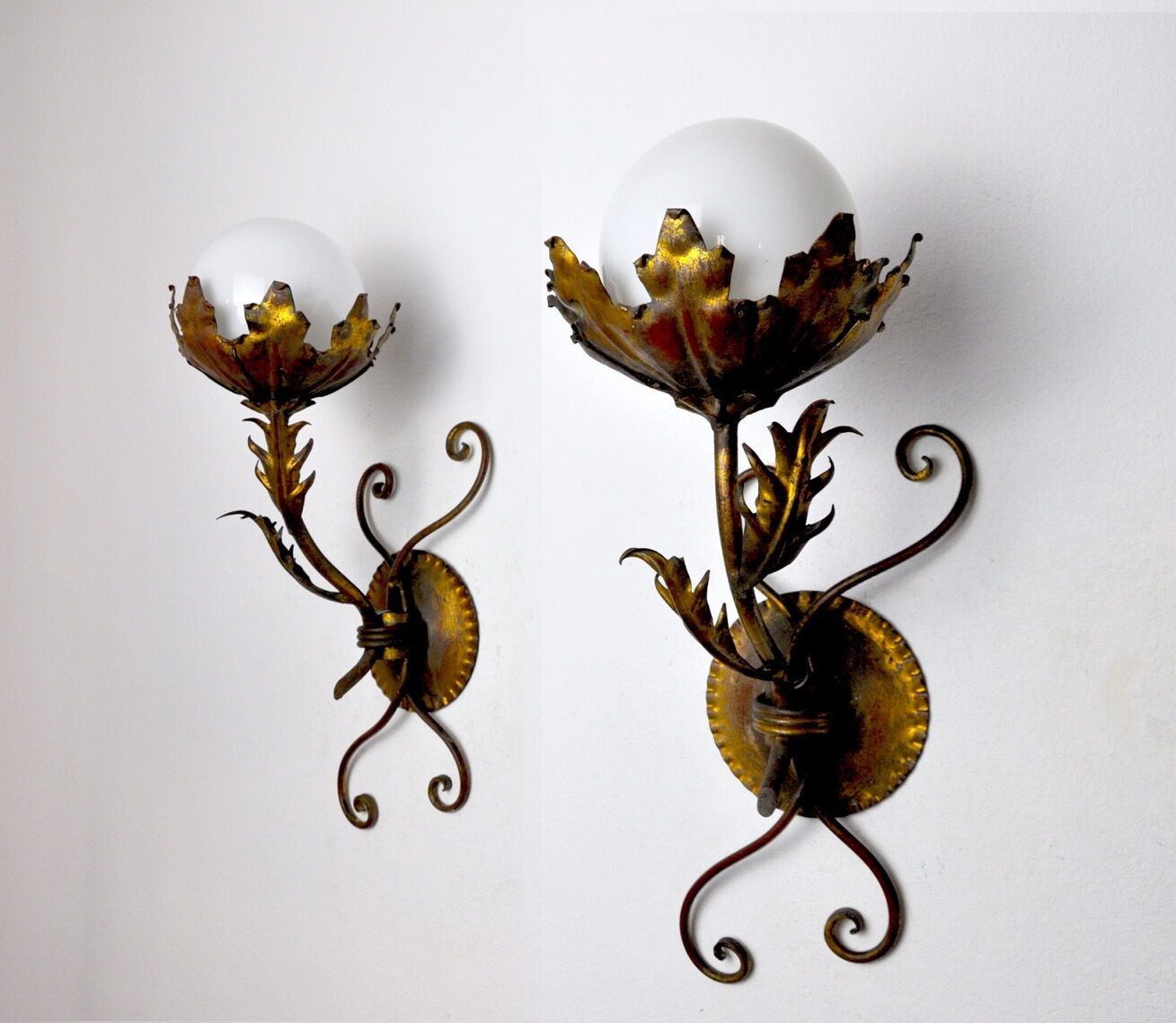 Pair Of Floral Sconces By Ferro Arte, Spain, 1960 photo vintage