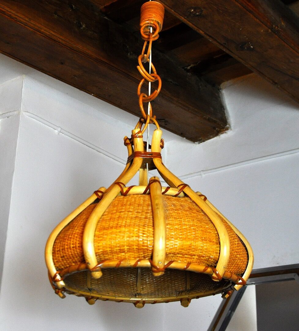 Rattan Suspension France 1960, 1960s photo Lighting