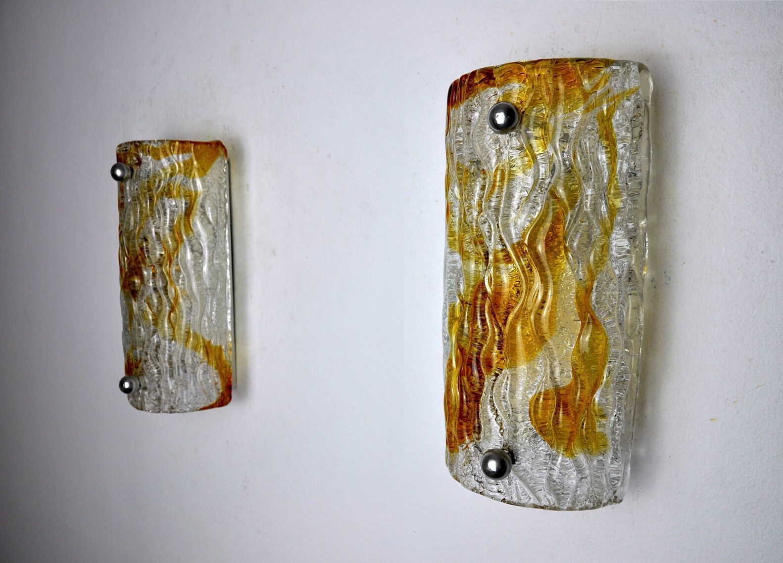 Pair Of Murano Mazzega Sconces Orange Frosted Glass Italy 1960 photo furniture