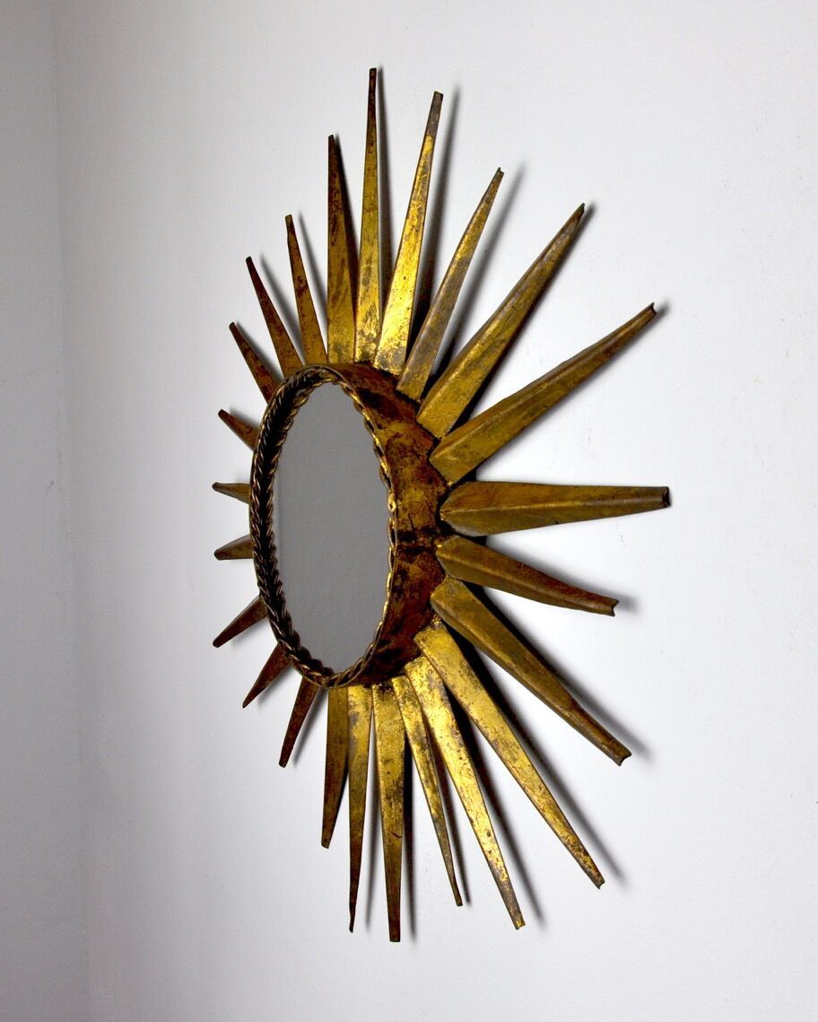 Sun Mirror, Gilded Metal With Gold Leaf, Italy, 1960 photo for sale