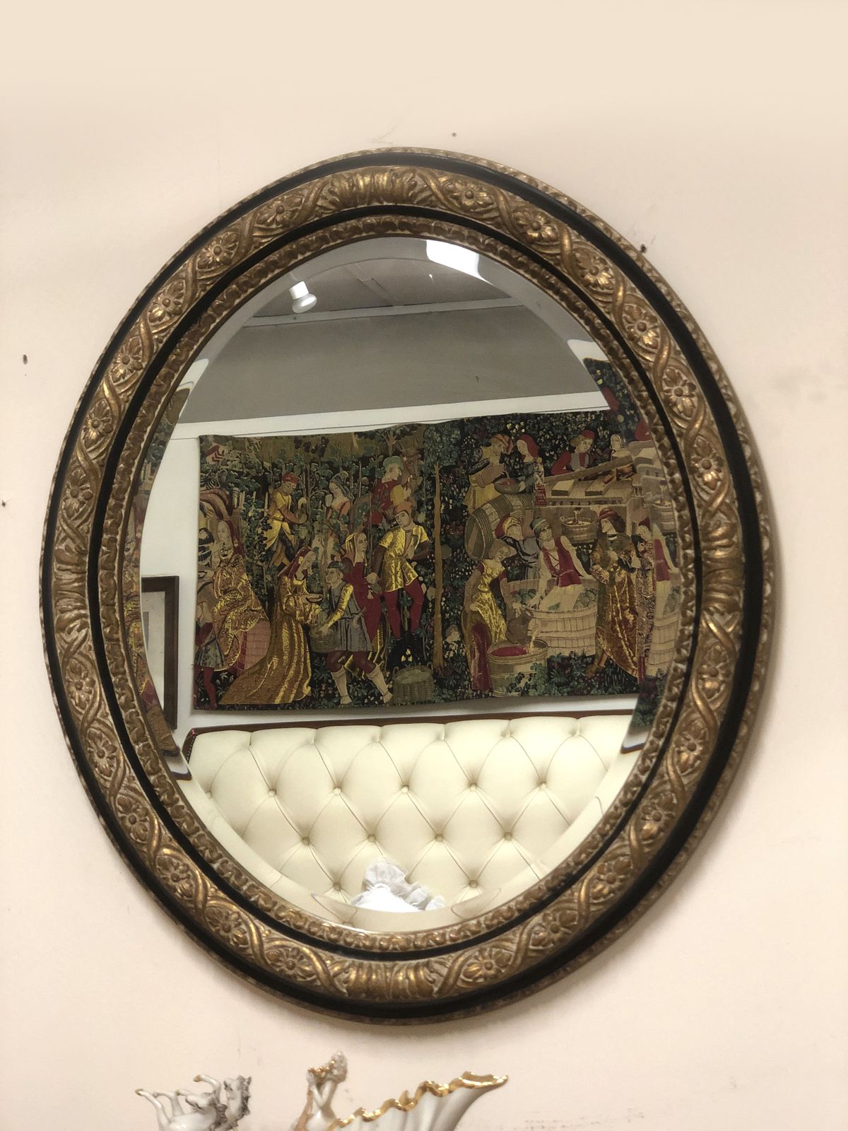 Oval Mirror With Hand Carved Floral Motifs And Decorated