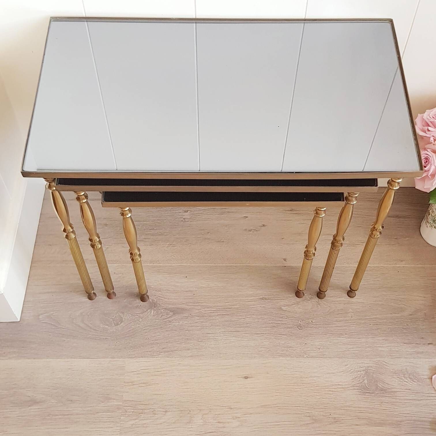 Mid Century Messing Bijzettafels, Set Van 3 – Jaren 60/70, Hollywood Regency
