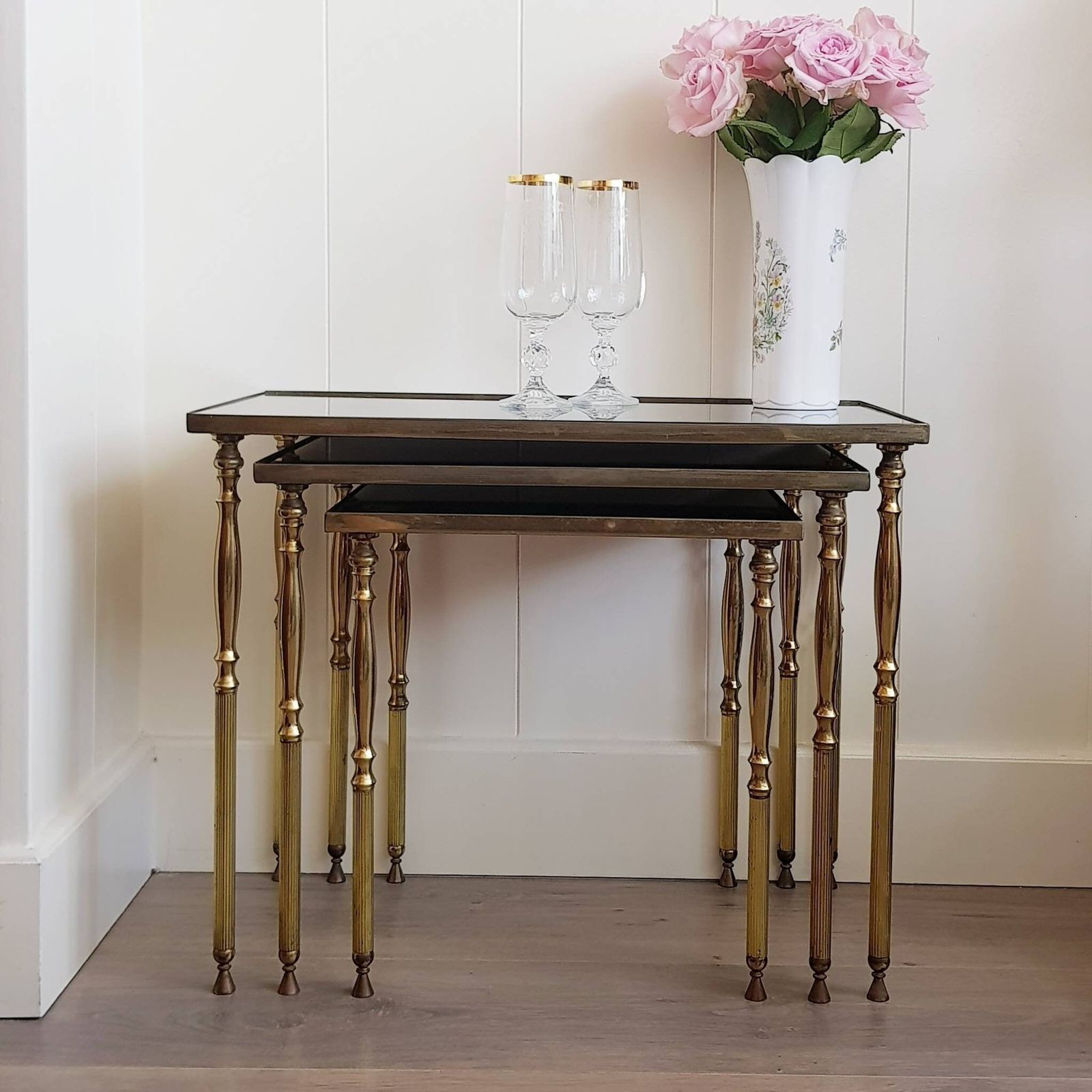 Mid Century Messing Bijzettafels, Set Van 3 – Jaren 60/70, Hollywood Regency photo 765.0