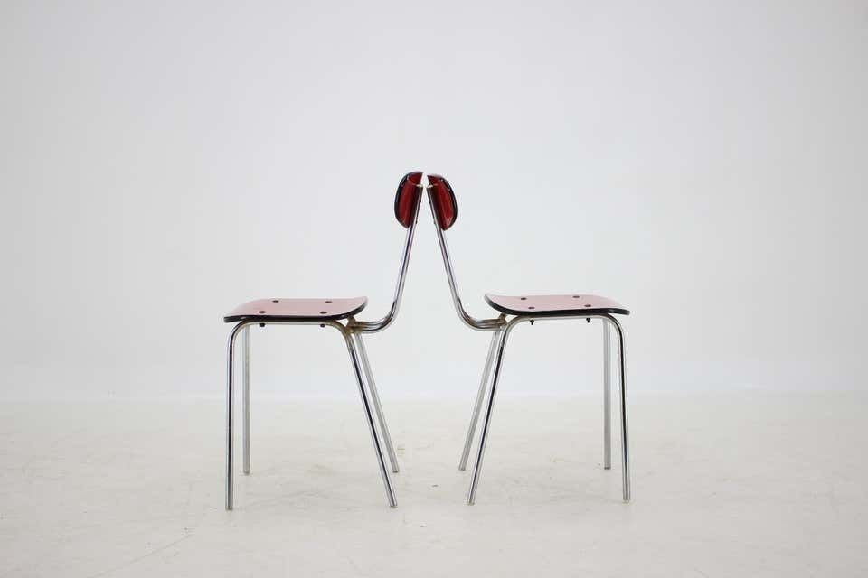 1960s Set Of Six Umakart/Chrome Plated Dining Chairs, Czechoslovakia photo vinterior