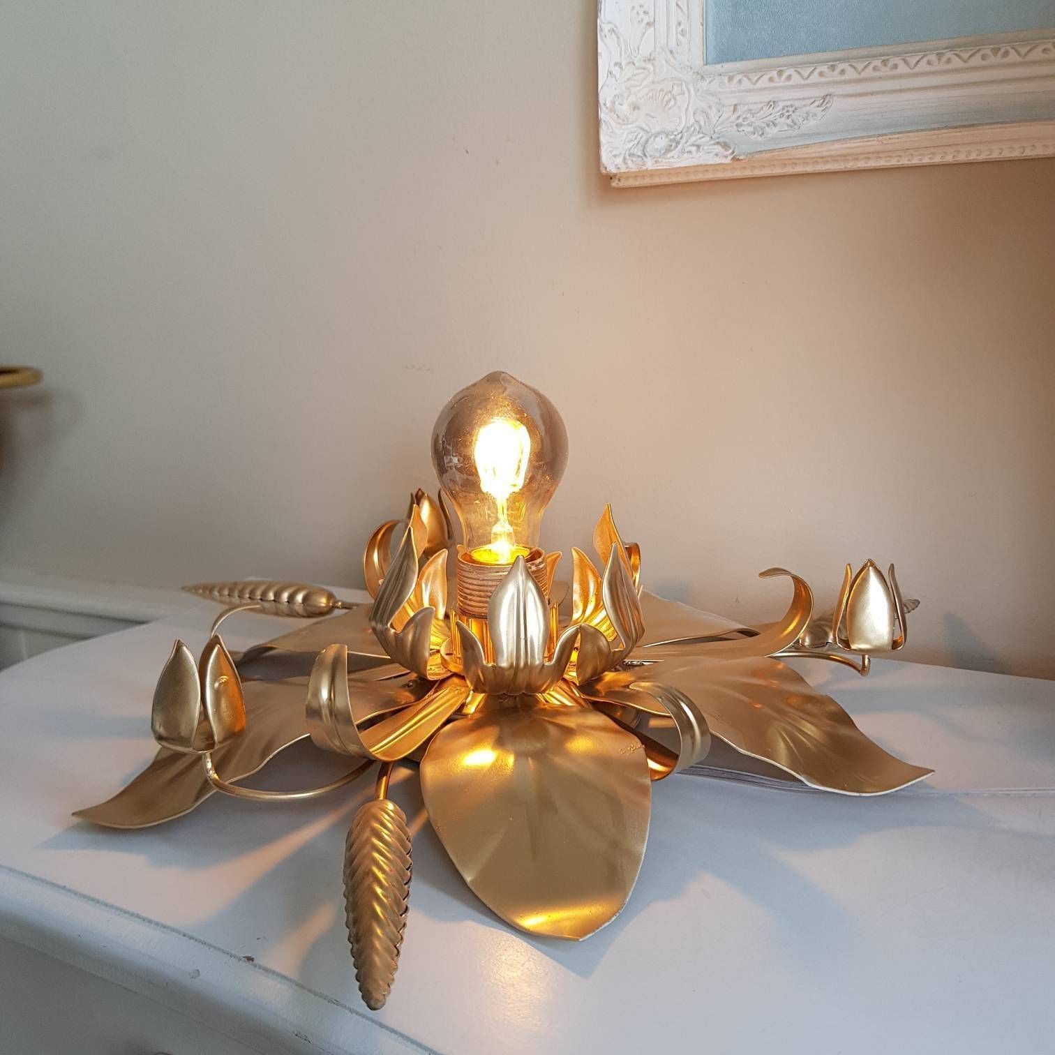 Vintage Flush Mount Ceiling Light, Wheat Sheaf Wall Lamp, Vintage Hollywood Regency Style, Home Decor, Home Lighting photo furniture