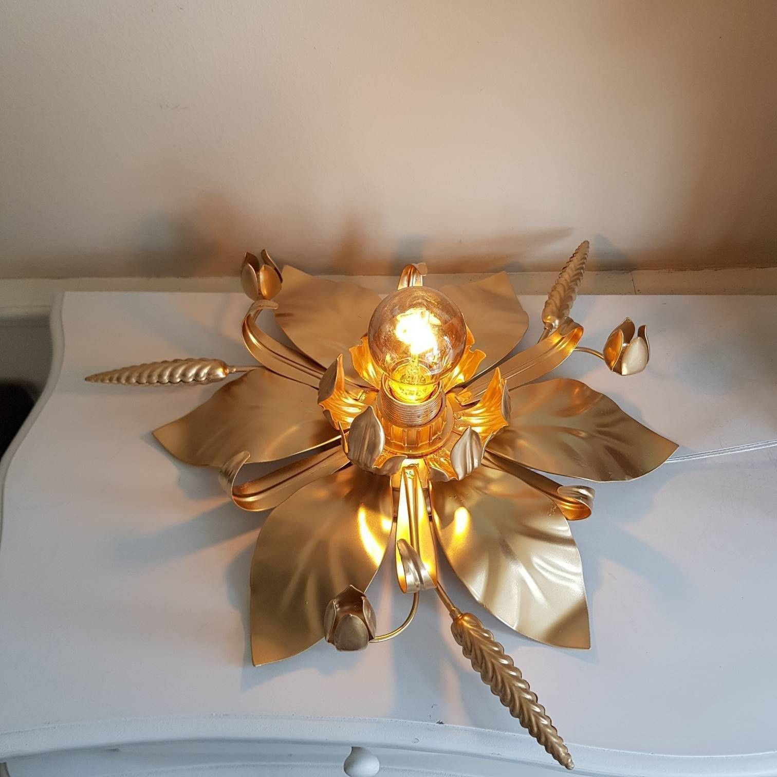 Vintage Flush Mount Ceiling Light, Wheat Sheaf Wall Lamp, Vintage Hollywood Regency Style, Home Decor, Home Lighting photo Lighting