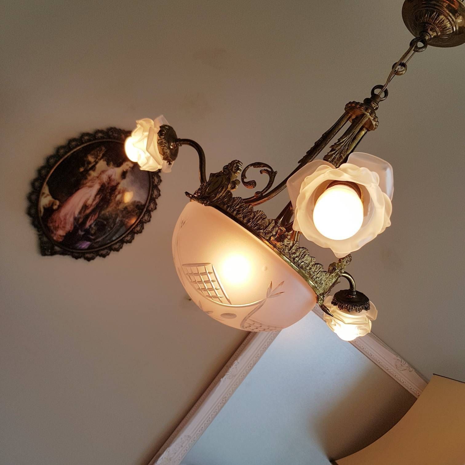 Antique French Chandelier, Stunning Pendant Lamp, 4 Bulbs Light, Vintage Pendant Light, Chandelier Lighting, Hanging Chandelier photo furniture