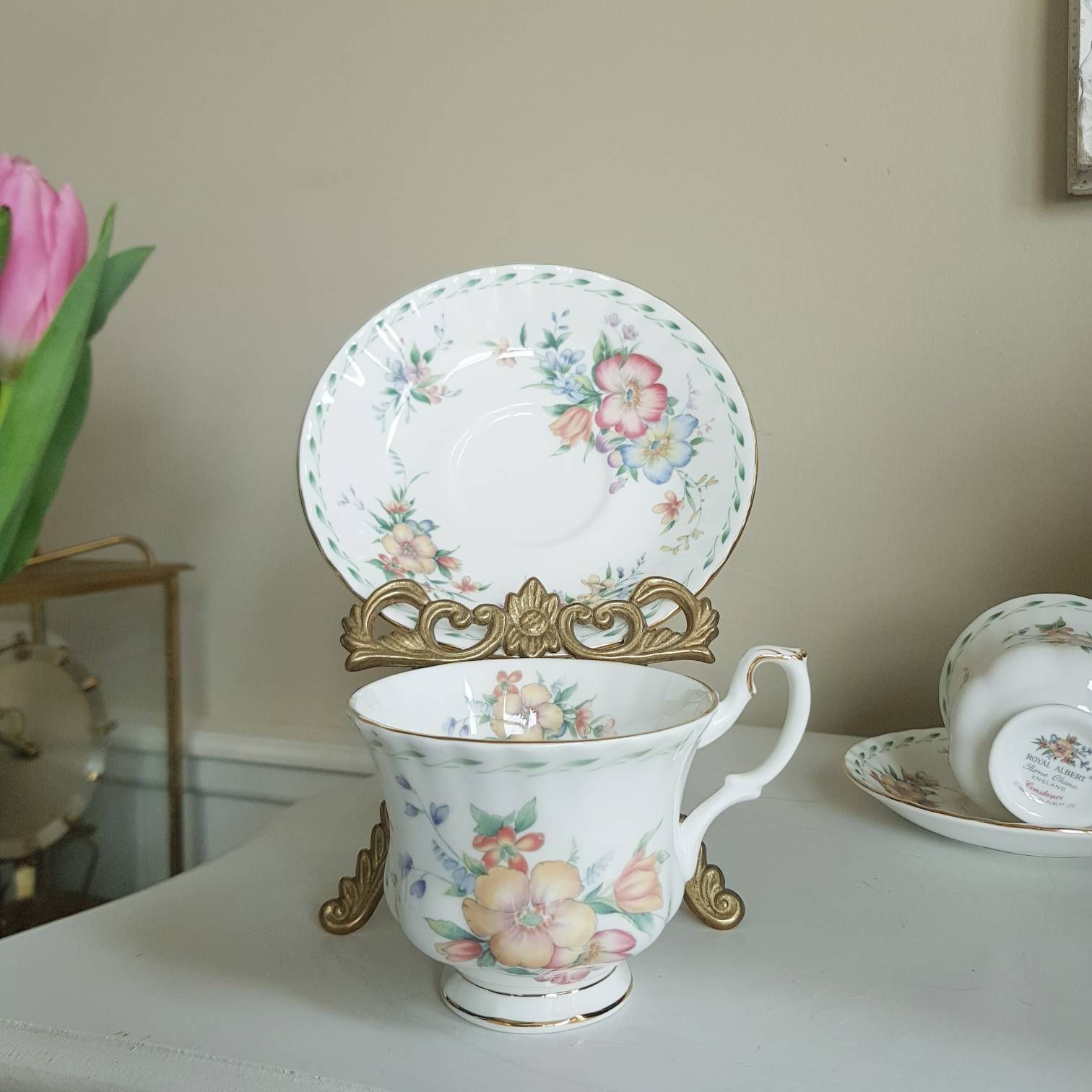 photo furniture Rare!!! Vintage Royal Albert Constance Teacup And Saucer Sets Gift Set For 2