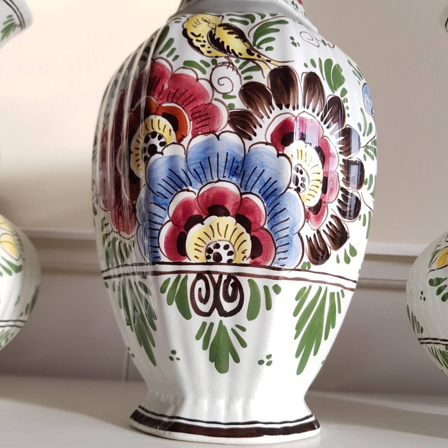 Vintage 3 Delft Polychrome Ginger Jar, Vintage Ceramic, Vases And Urn , Delft, Made In Holland, Hand Painted photo 322.0