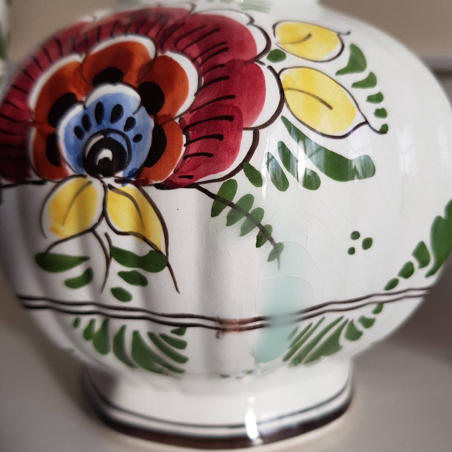 Vintage 3 Delft Polychrome Ginger Jar, Vintage Ceramic, Vases And Urn , Delft, Made In Holland, Hand Painted photo vinterior