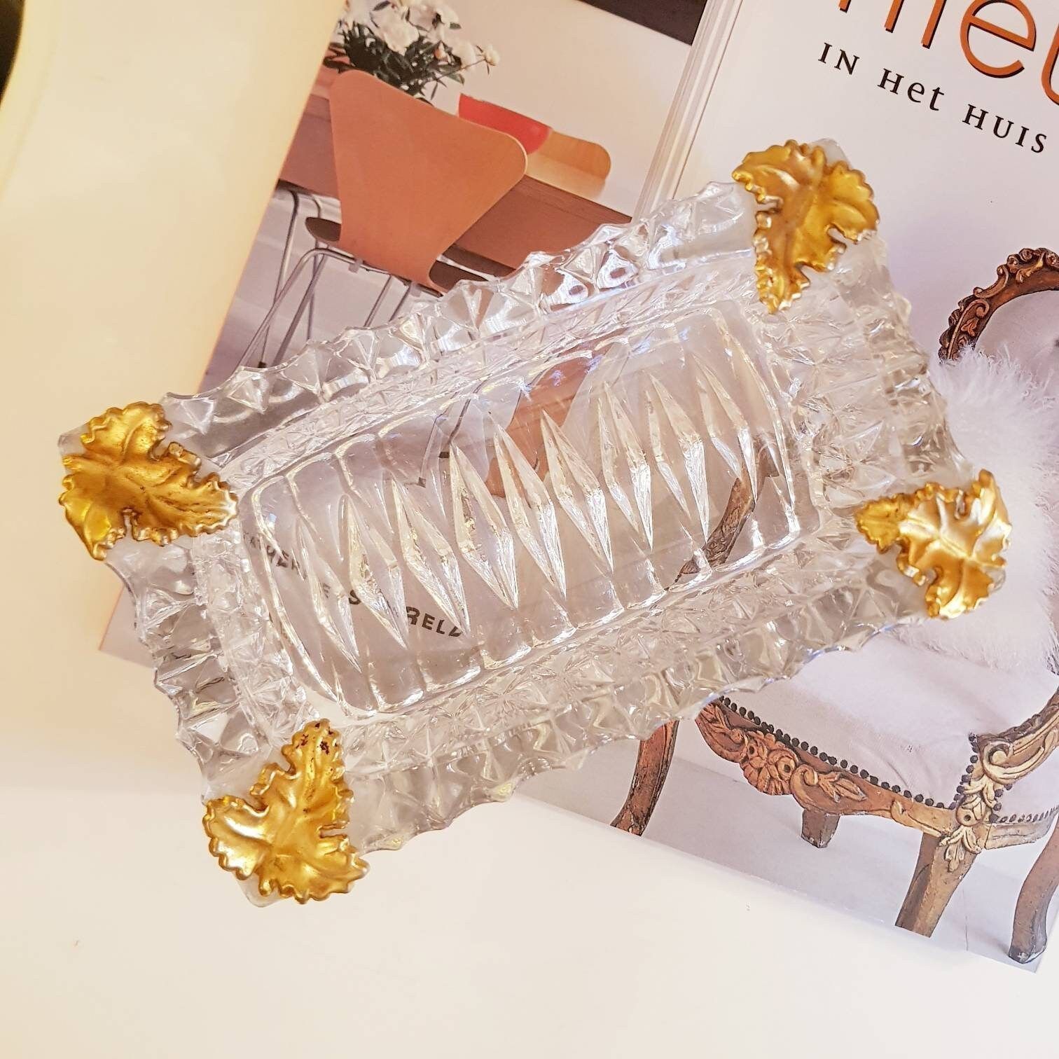 Vintage Ashtray In Crystal Cut And Gold Details, Gift Idea / Play Video photo 163.0