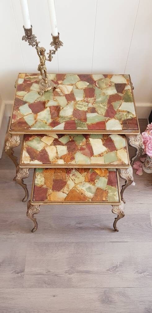 photo for sale Vintage Set Of 3 Nest Of Tables, Italian Design, Hollywood Regency Style, Home Decor, Home Furniture