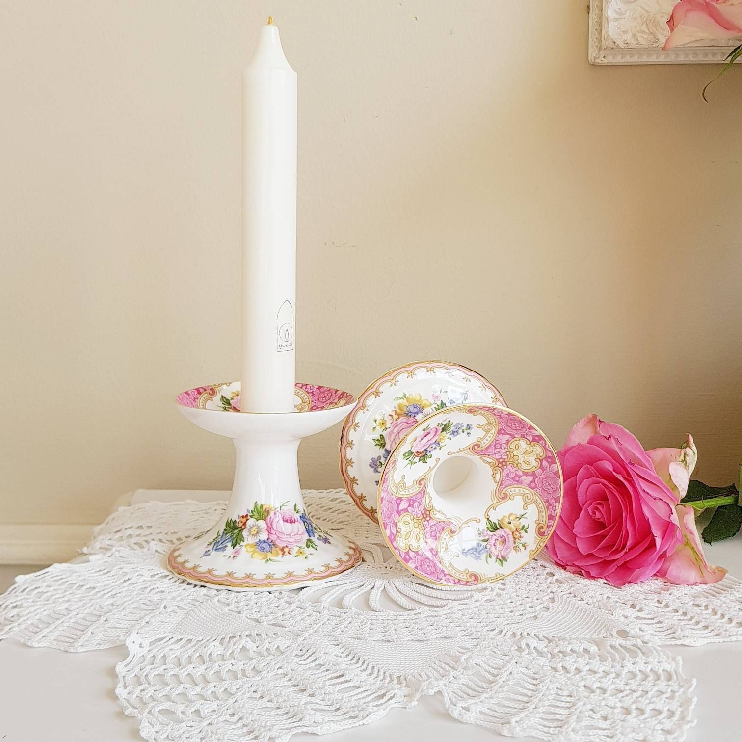 Vintage Royal Albert Lady Carlyle Pair Of Candle Holders, Video 360 photo Home Decor