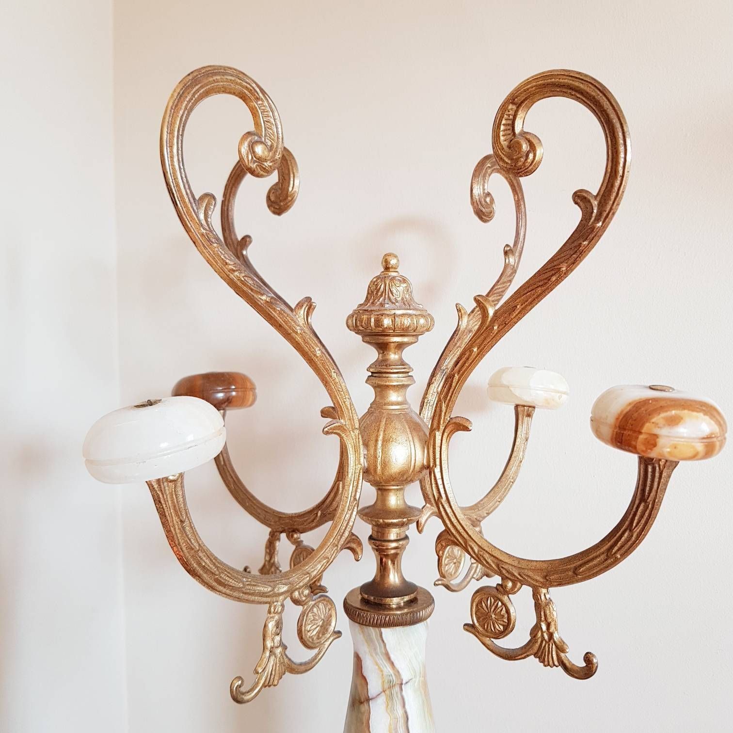 Superb Standing Coat Rack, Marble Coat Stand With 4 Brass Hooks, Italian Hallway Rack, Hollywood Regency Style, Play Video