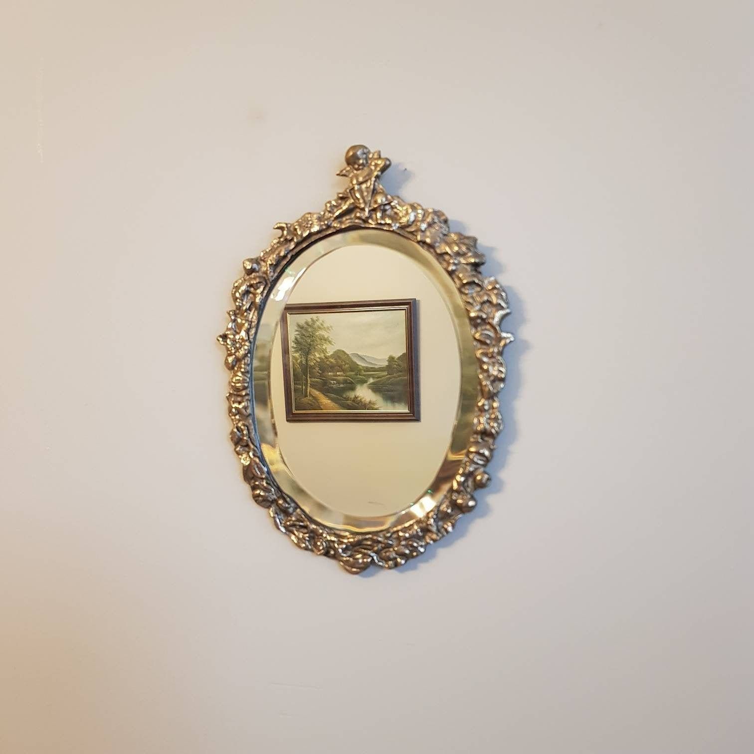 Oude Facetgeslepen Wandspiegel, Lijst In Goudkleurig Brons/Messing