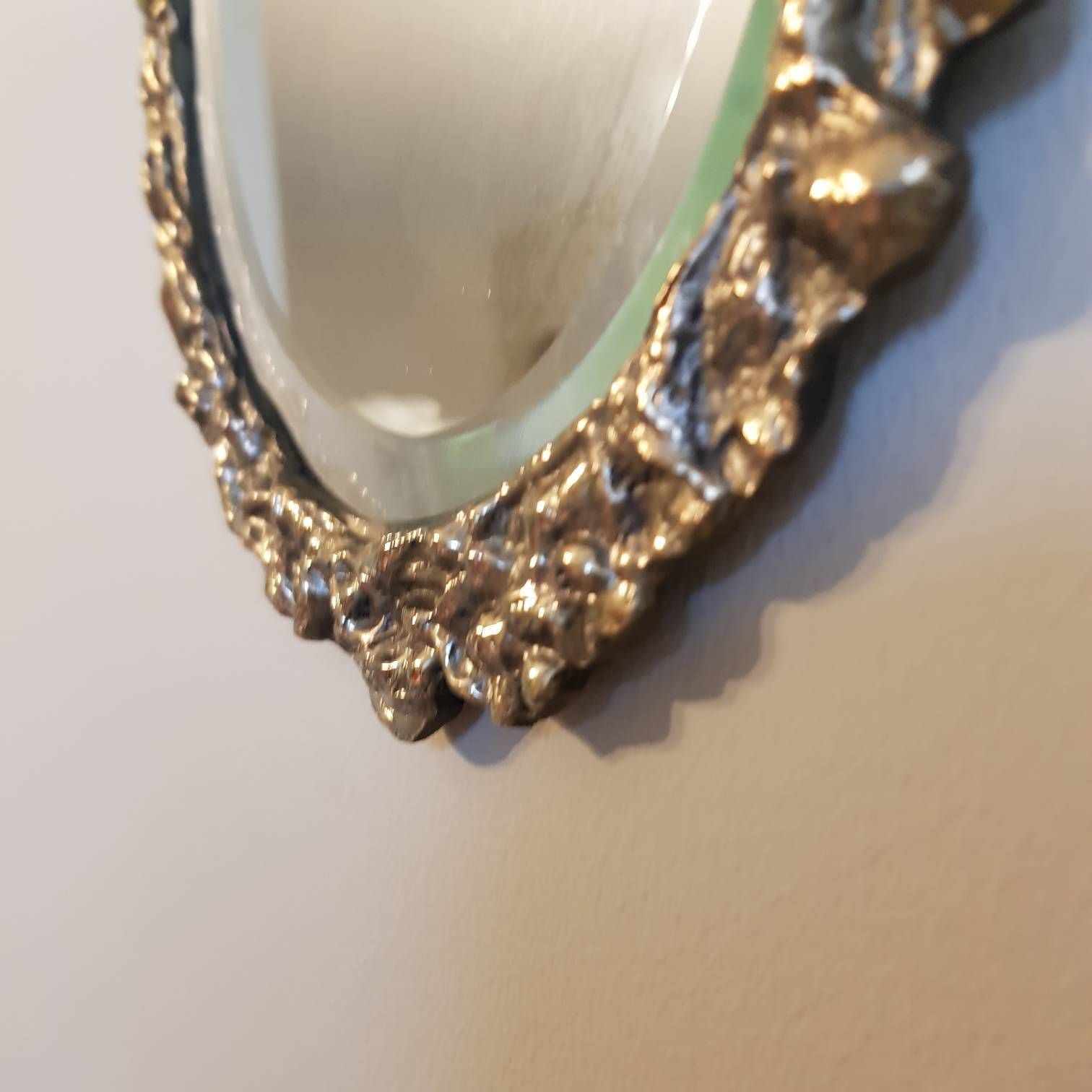 Oude Facetgeslepen Wandspiegel, Lijst In Goudkleurig Brons/Messing photo vintage