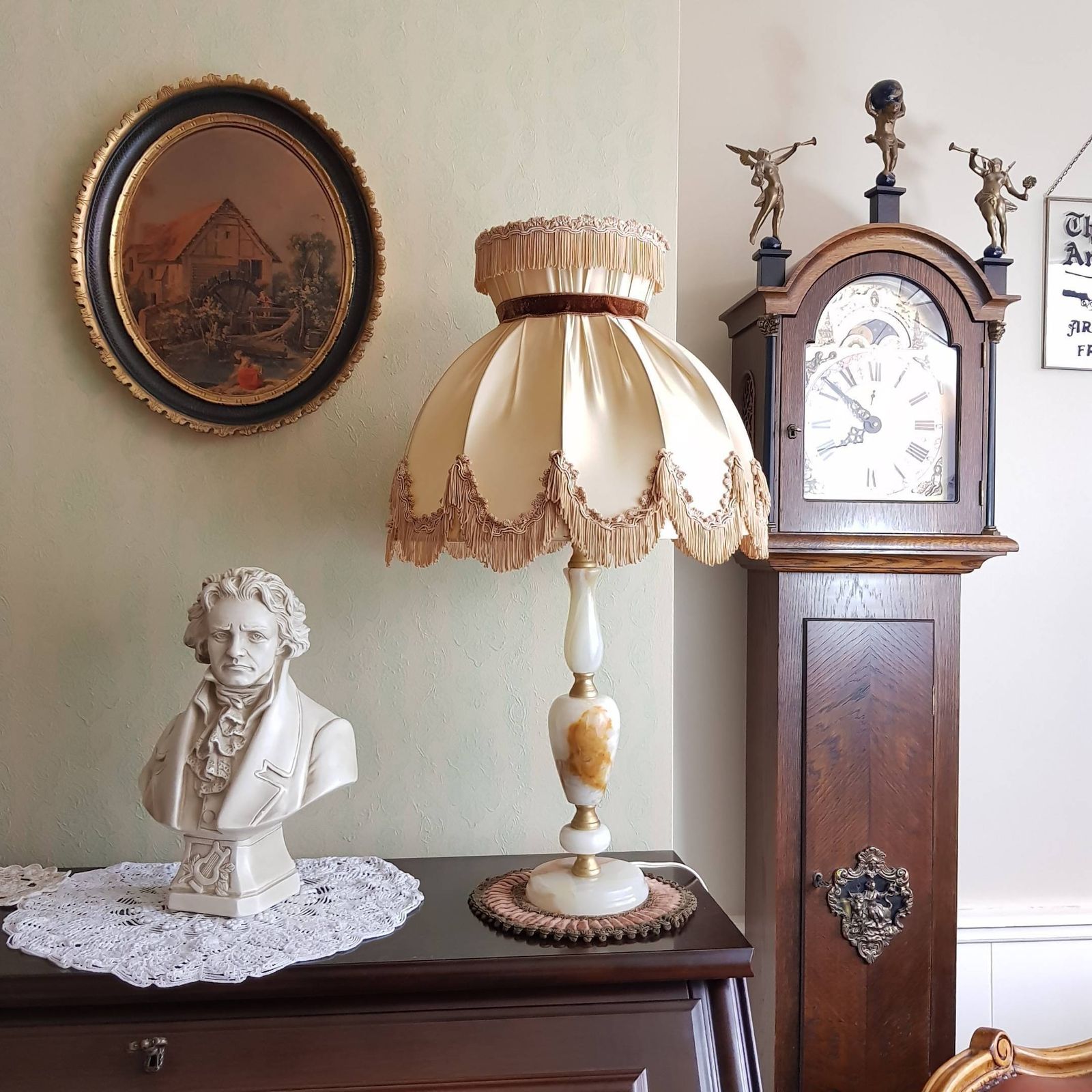 Vintage Italian Big Lamp, Onyx Table Lamp, Marble Lamp, Lamp Shade Edges With Fringes, Home Lighting, Home Decor, Interior Design