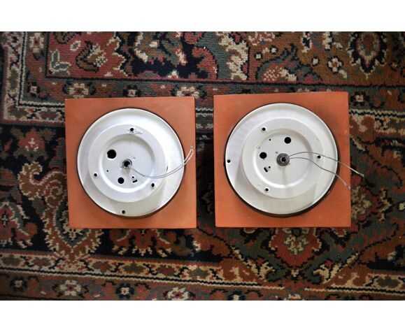 Pair Of Fat Lava Sconces By Hustadt Leuchten Orange Ceramic Germany 1960 photo vintage