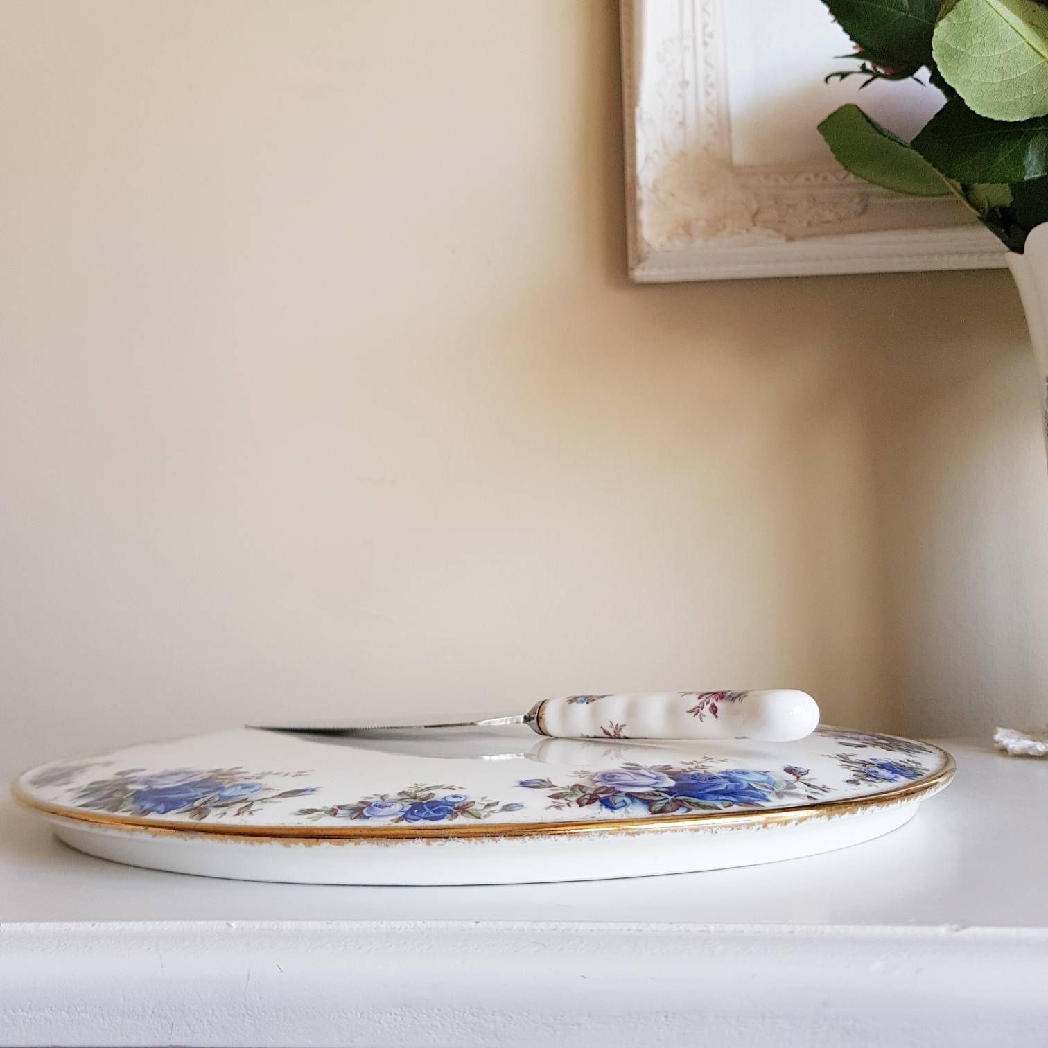 Rare! Royal Albert ‘Moonlight Rose’ Serving Cake Plate And Knife, Original English Porcelain, Vintage Crockery, Nice Christmas Gift photo vintage