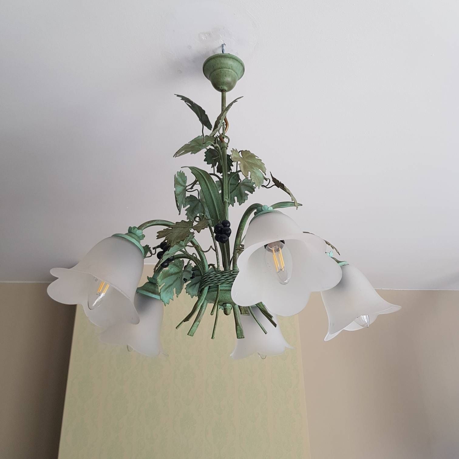 Tole Chandelier Hollywood Regency Style, Grapes Bucket Ceiling Lustre, Home Lighting, Made In Italy photo Lighting