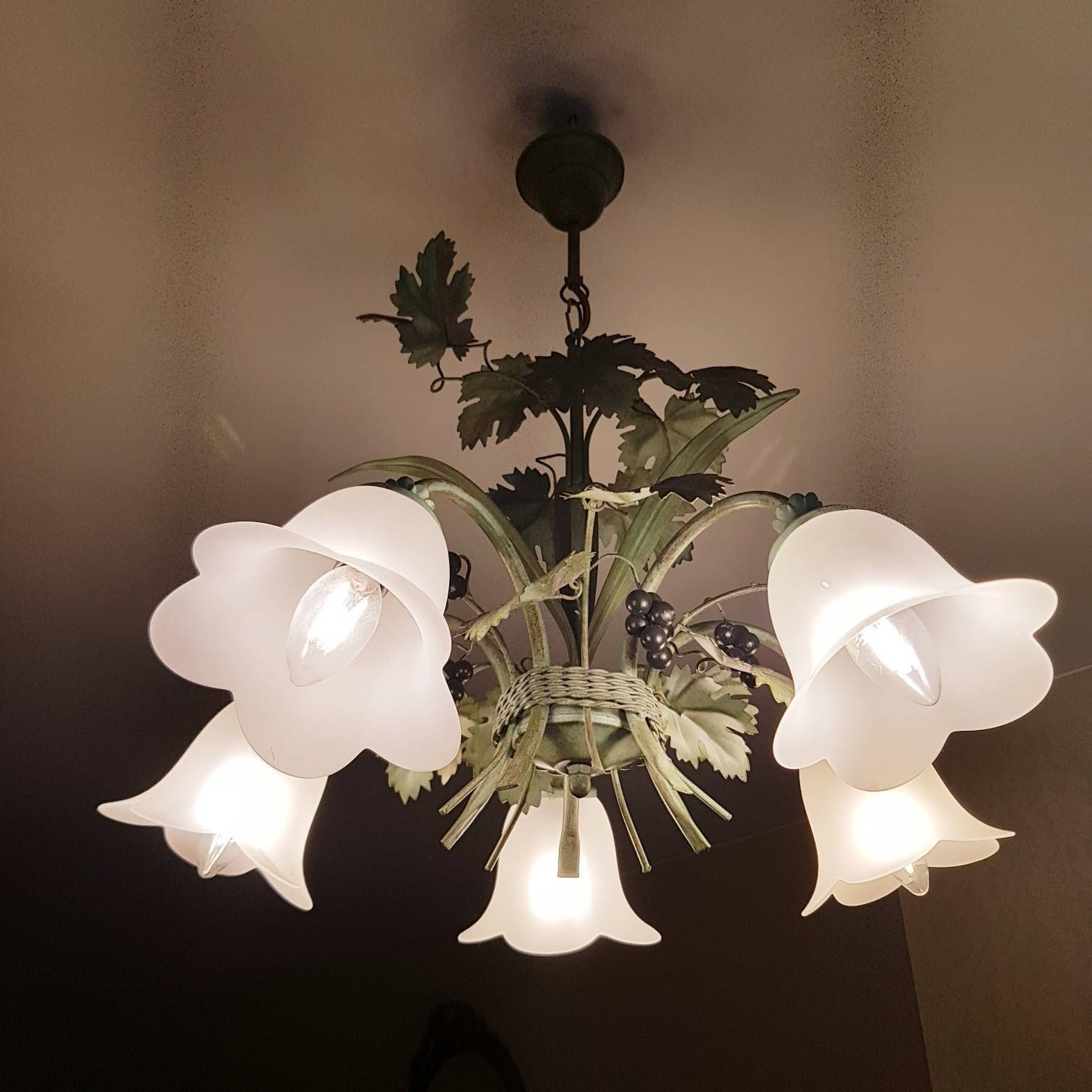 Tole Chandelier Hollywood Regency Style, Grapes Bucket Ceiling Lustre, Home Lighting, Made In Italy photo 519.0