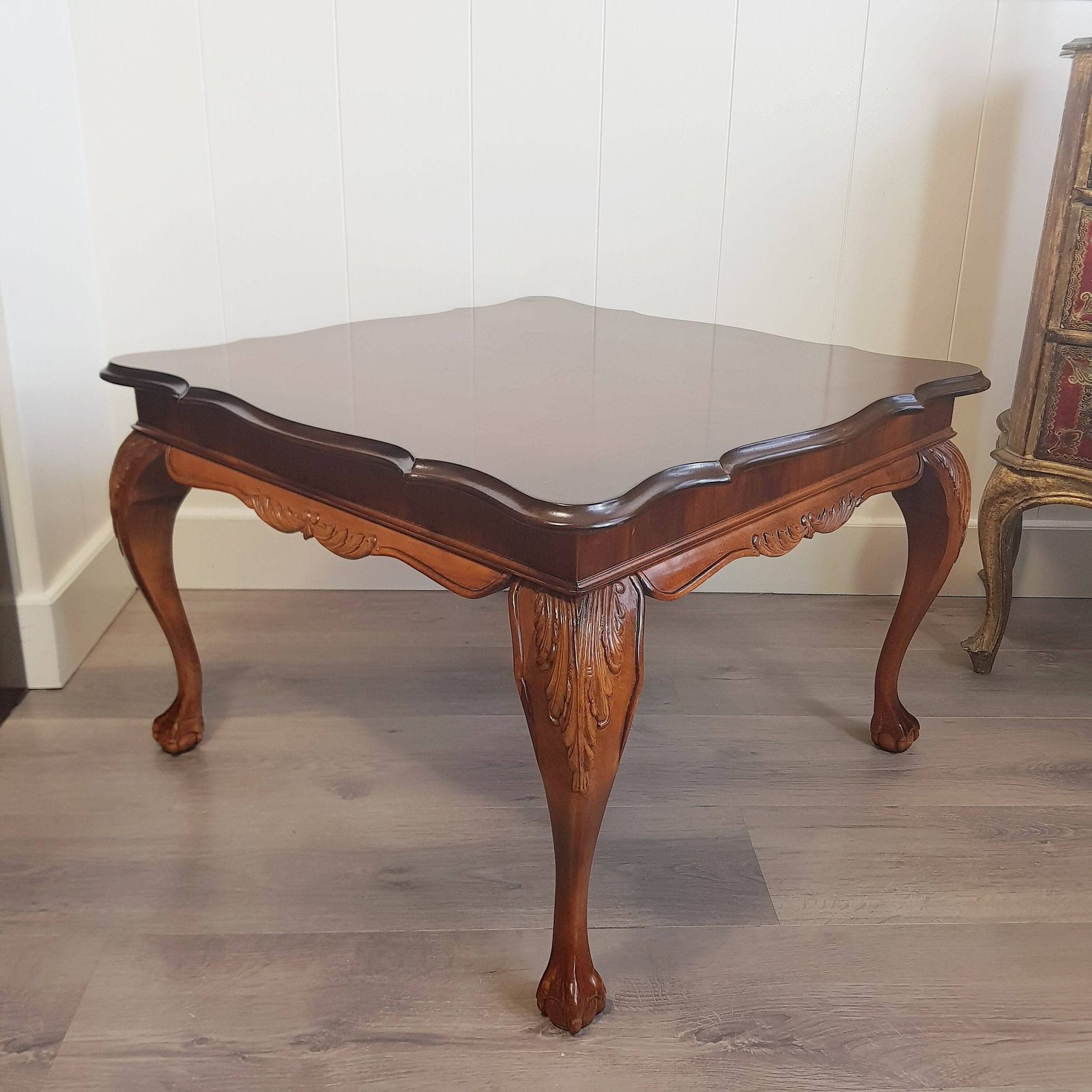 Cherry Wood Square Tea Table, Vintage Tea/Coffee Table, Hand Carved Wood Tea/Coffee Table, Claw Foot Table, Interior Design Furniture