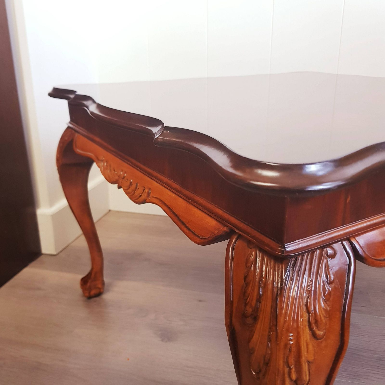 Cherry Wood Square Tea Table, Vintage Tea/Coffee Table, Hand Carved Wood Tea/Coffee Table, Claw Foot Table, Interior Design Furniture photo furniture