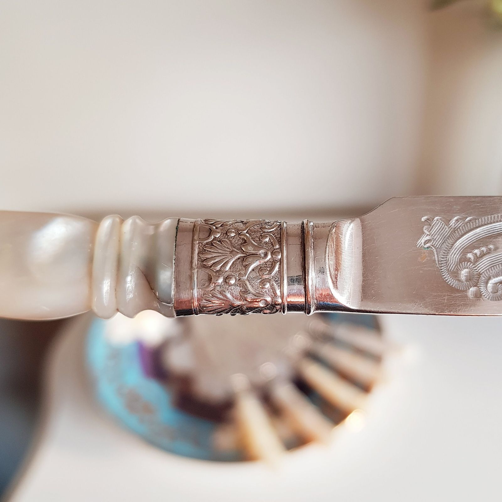 Antiek Parelmoer Epns Art Deco Stijl Set, Visbestek. Mes En Vork Visbestek photo vinterior