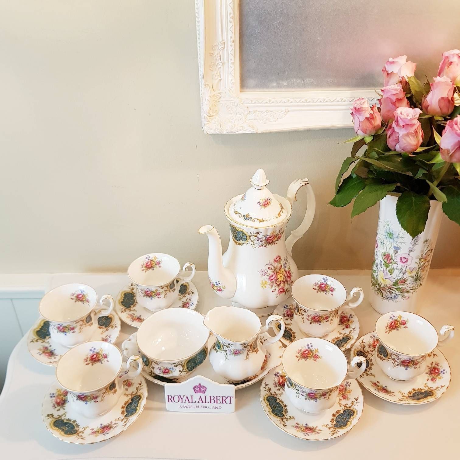 Royal Albert Set For Six, Made In England, Berkeley Pattern, Tea/Coffee Set, Vintage Tableware, Bone China, Nice Christmas Gift photo furniture