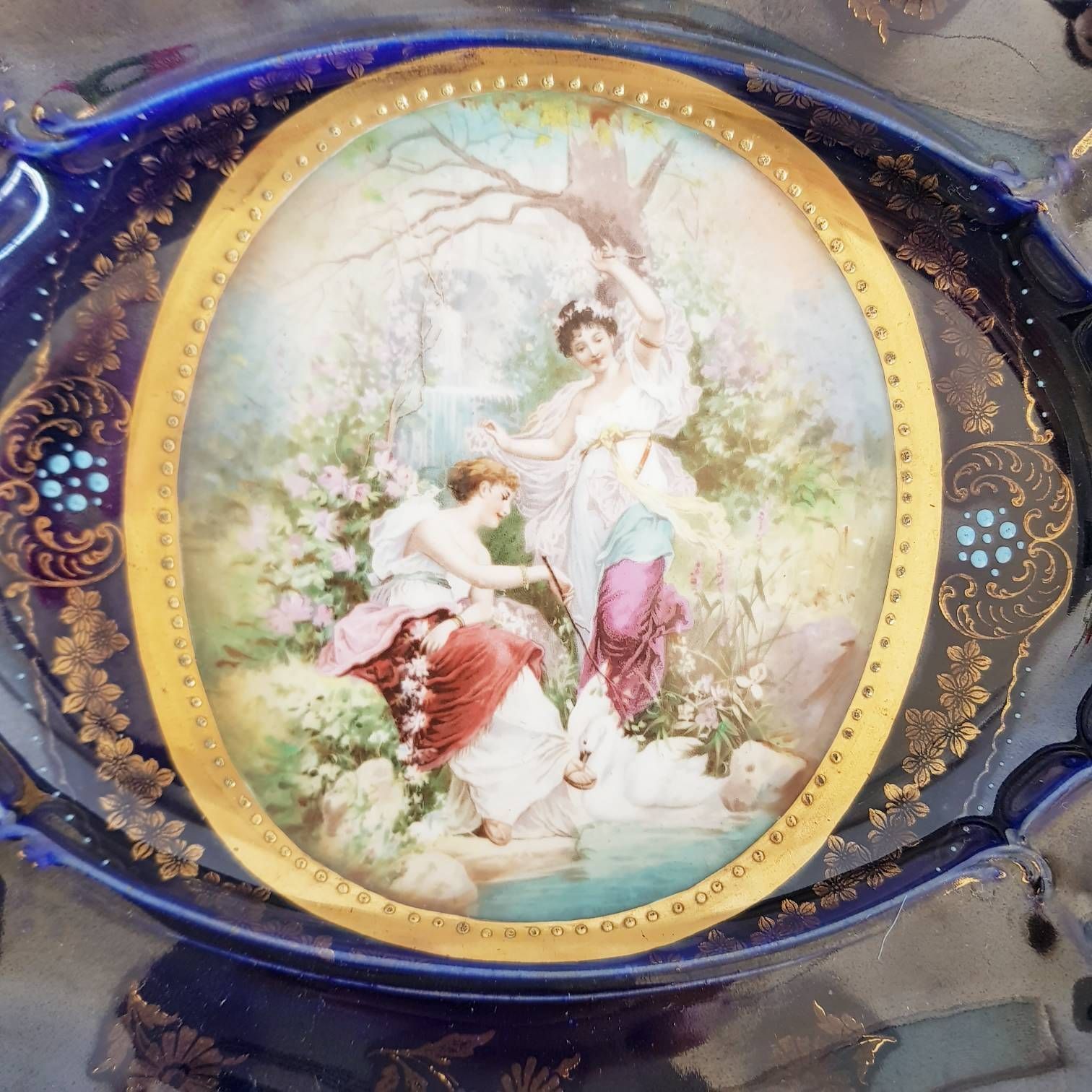 Antiek Ovaal Dienblad Met Handvatten – Alexandra Works Royal Vienna photo for sale