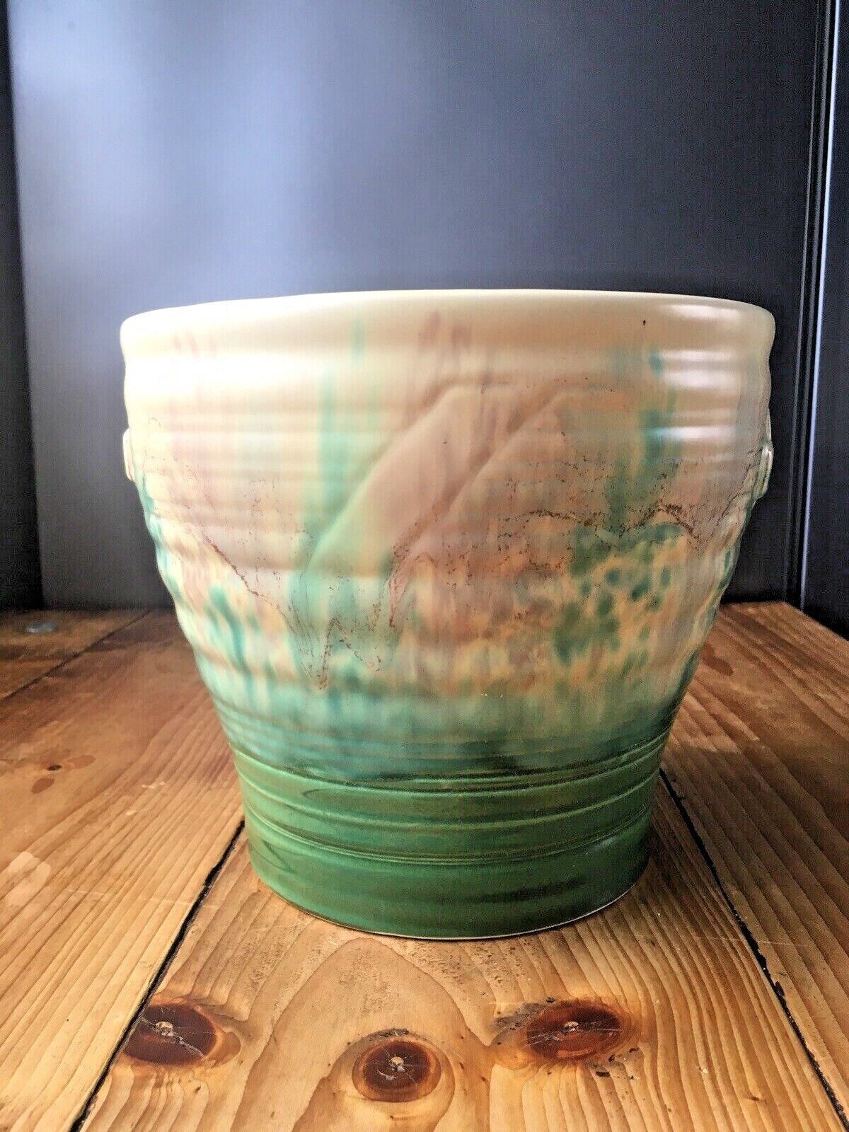 Rare C1936 Art Deco Beswick 378/2 Ribbed Dripglaze Jardiniere Planter Plant Pot photo 120.0