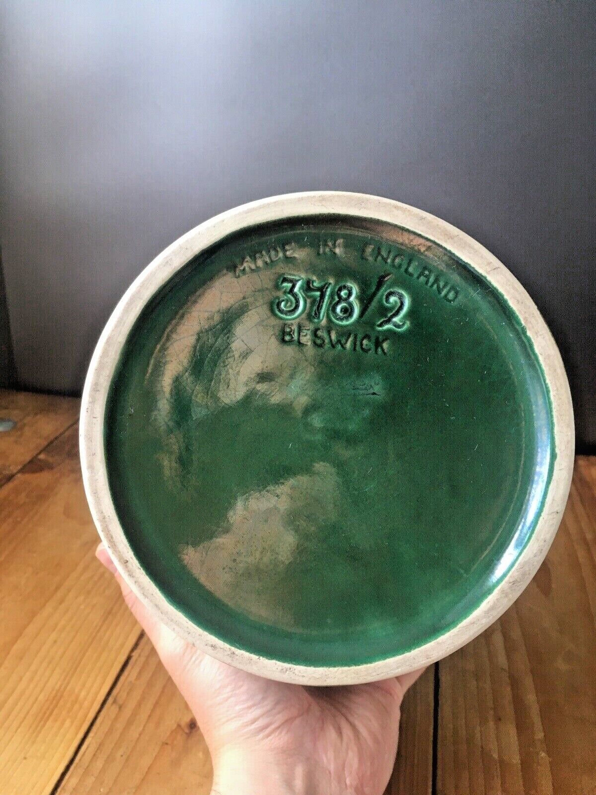Rare C1936 Art Deco Beswick 378/2 Ribbed Dripglaze Jardiniere Planter Plant Pot photo vintage