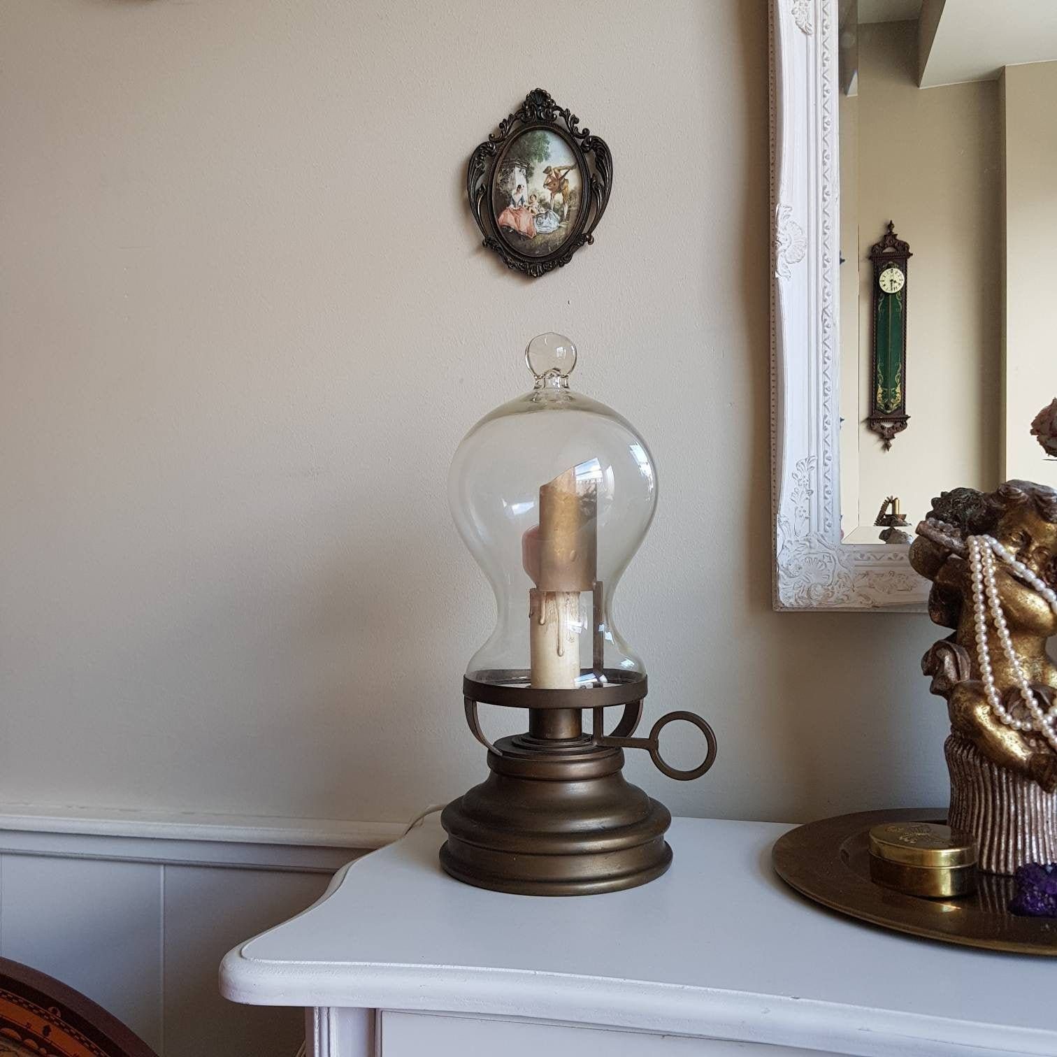 Vintage Special Lamp, Old Style, Brass And Glass Dome Table Lamp, Home Decor, Rustic Lantern, Interior Design,