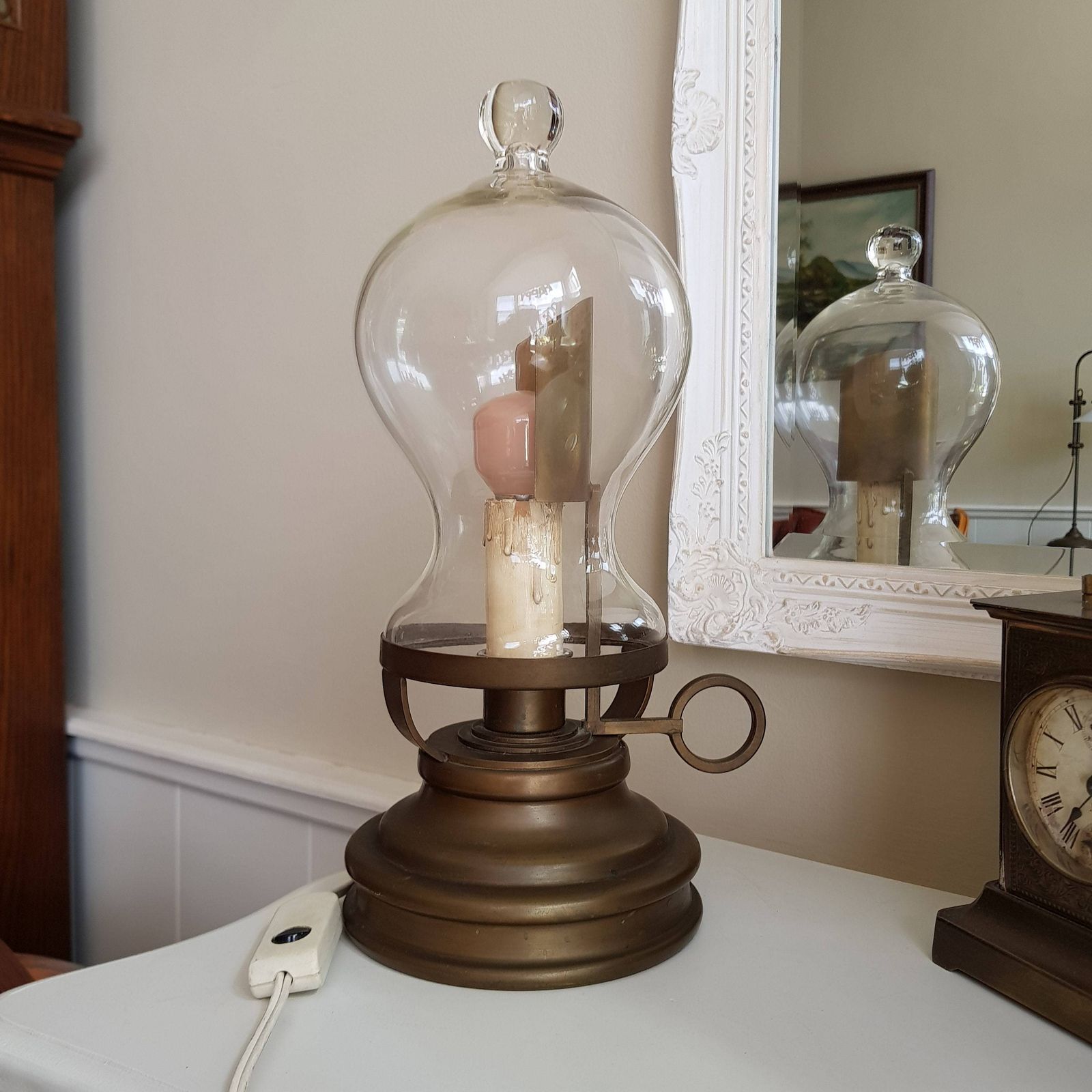 Vintage Special Lamp, Old Style, Brass And Glass Dome Table Lamp, Home Decor, Rustic Lantern, Interior Design, photo Lighting