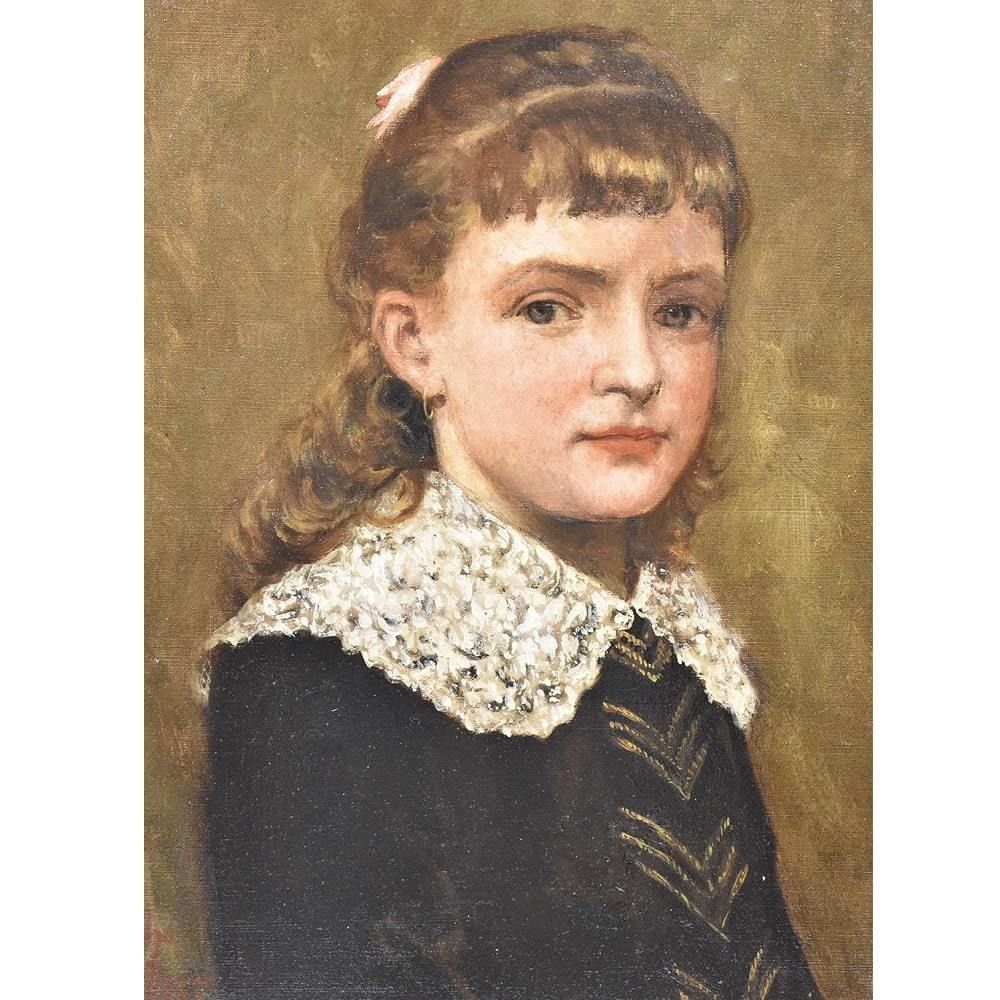 Antique Painting, Young Woman Portrait , Oil On Canvas, XIX Century. (Qr407)