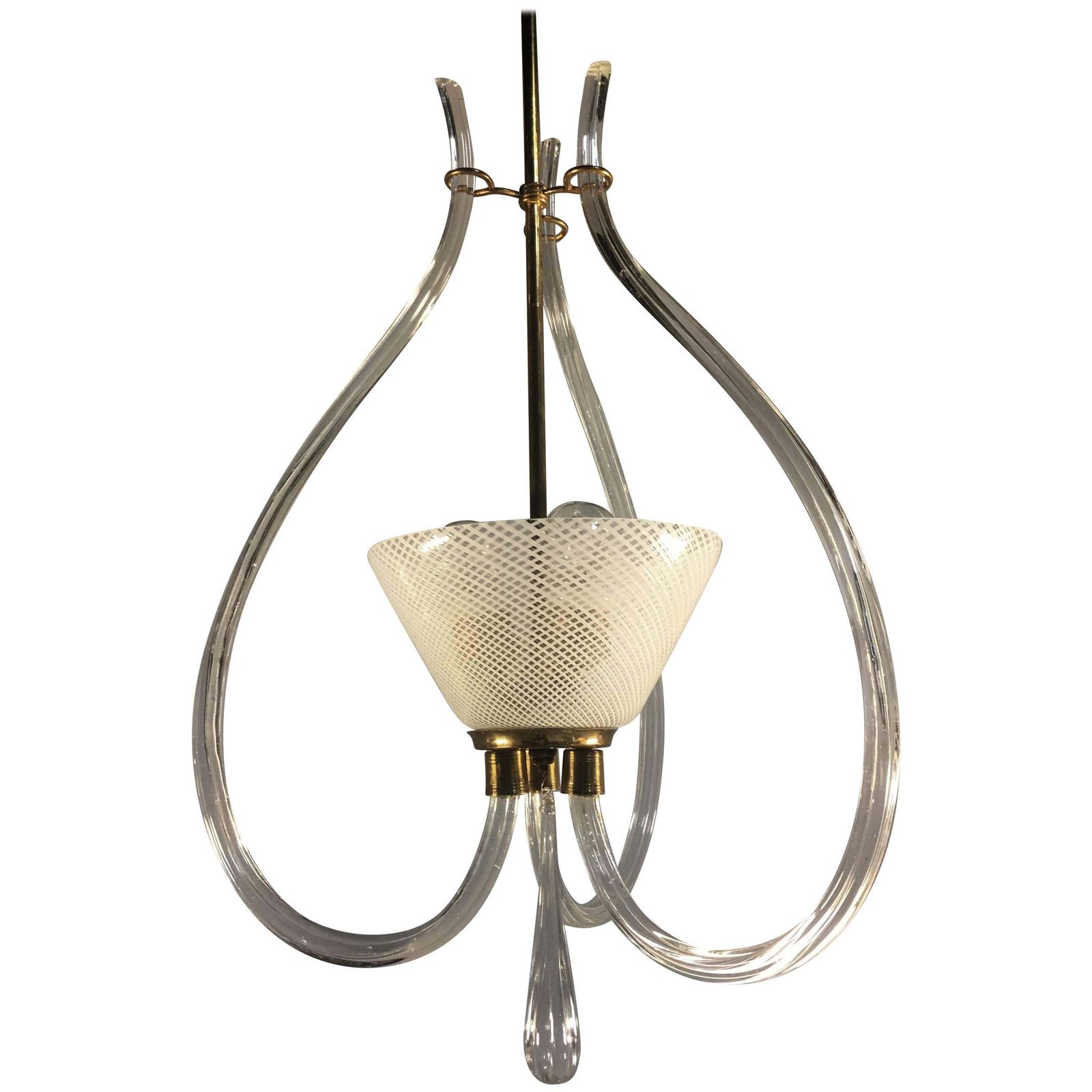 Adorable Pendant Chandelier "Reticello" By Venini, Murano, 1940s